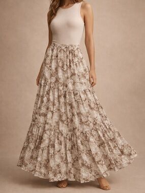 Altar’d State Floral Tiered Maxi Skirt Boho Cottagecore Size L Clean Girl Soft